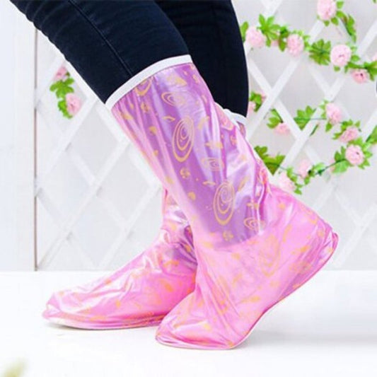 Waterproof Shoe Covers Zipper Design Slip Resistant Thickening Rain Boots Pink
