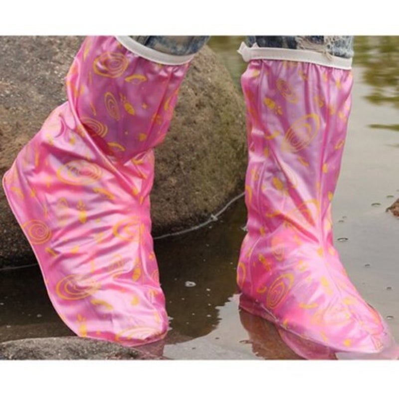 Waterproof Shoe Covers Zipper Design Slip Resistant Thickening Rain Boots Pink