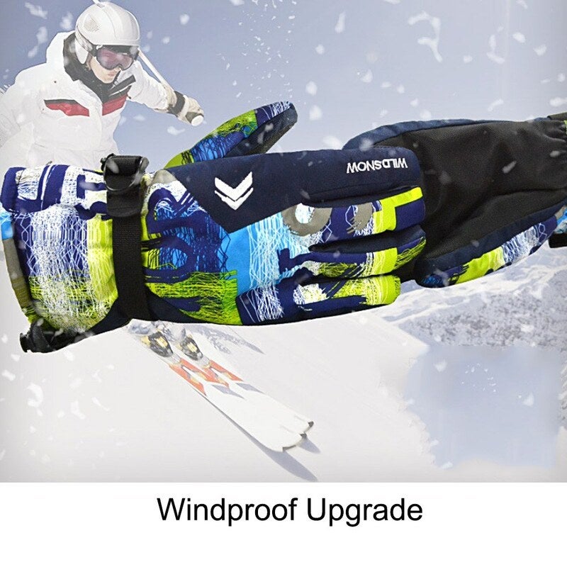 Ski Gloves 100 Waterproof Warm Snow Blue