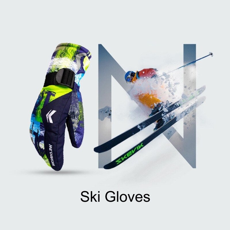 Ski Gloves 100 Waterproof Warm Snow Blue