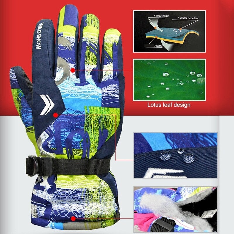Ski Gloves 100 Waterproof Warm Snow Blue