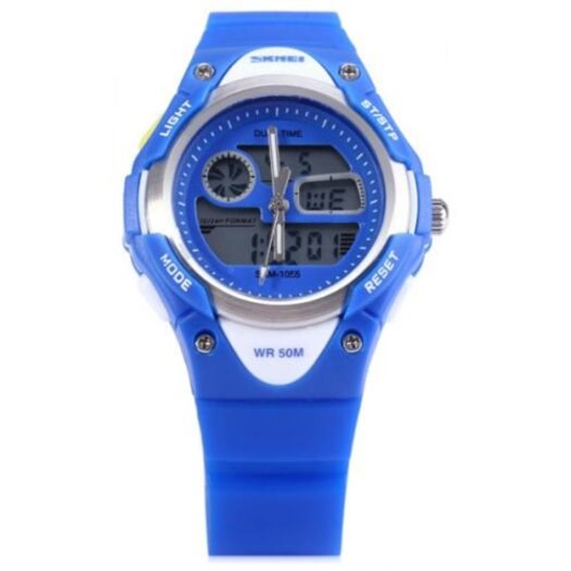 Veile Studios Skmei 1055 Dual Time Led Watch Water Resistant Day Date Alarm Children Wristwatch Blue