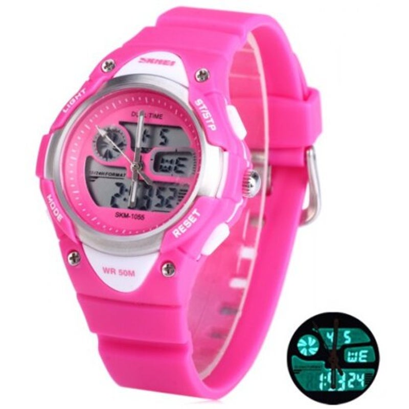 Veile Studios Skmei 1055 Dual Time Led Watch Water Resistant Day Date Alarm Children Wristwatch Blue