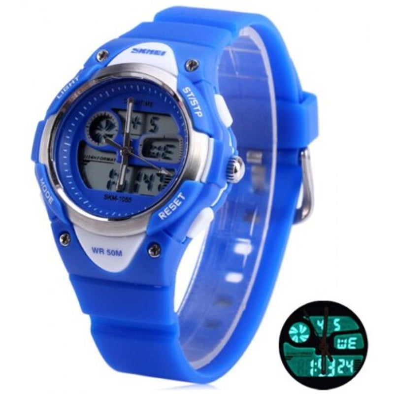 Veile Studios Skmei 1055 Dual Time Led Watch Water Resistant Day Date Alarm Children Wristwatch Blue