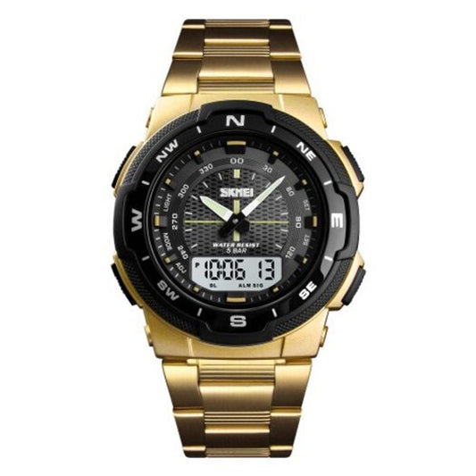 Skmei 1370 Men Digital Stainless Steel 5Atm Waterproof Wrist Sport Watches Gold
