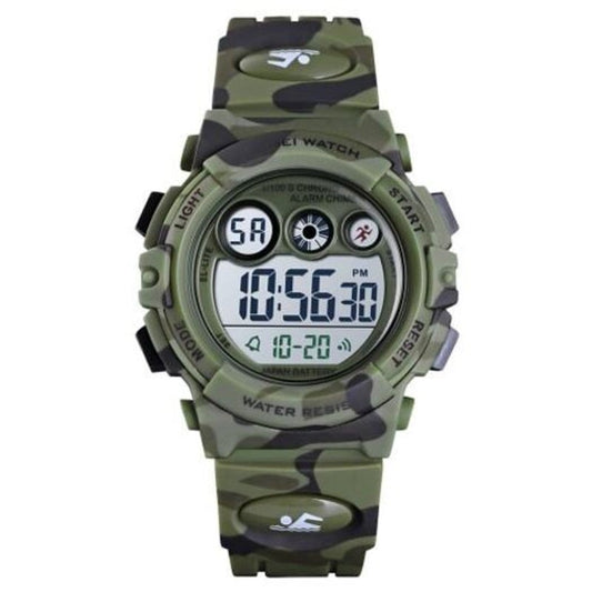 Veile Studios Skmei Kids Colorful El Light Digital Children Pu Strap Alarm Clock Watch For Boy Woodland Camouflage