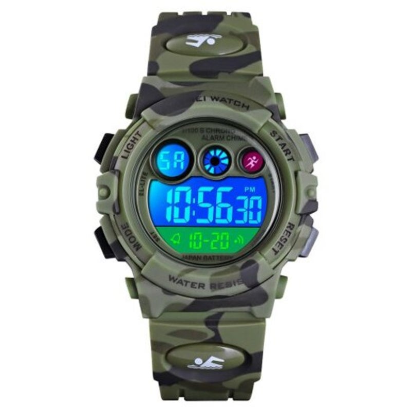 Veile Studios Skmei Kids Colorful El Light Digital Children Pu Strap Alarm Clock Watch For Boy Woodland Camouflage