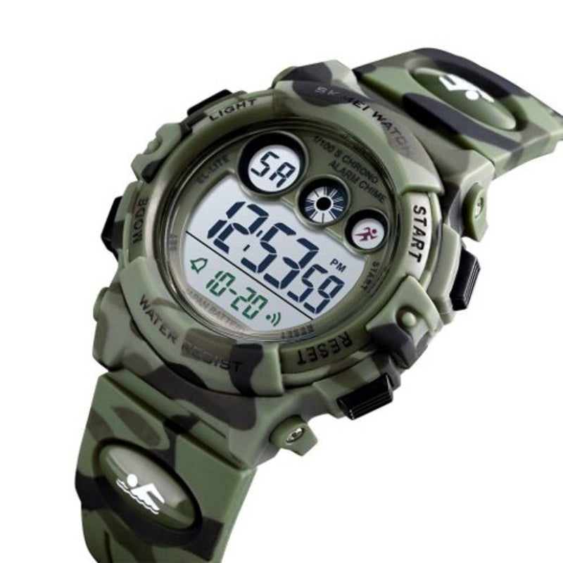 Veile Studios Skmei Kids Colorful El Light Digital Children Pu Strap Alarm Clock Watch For Boy Woodland Camouflage