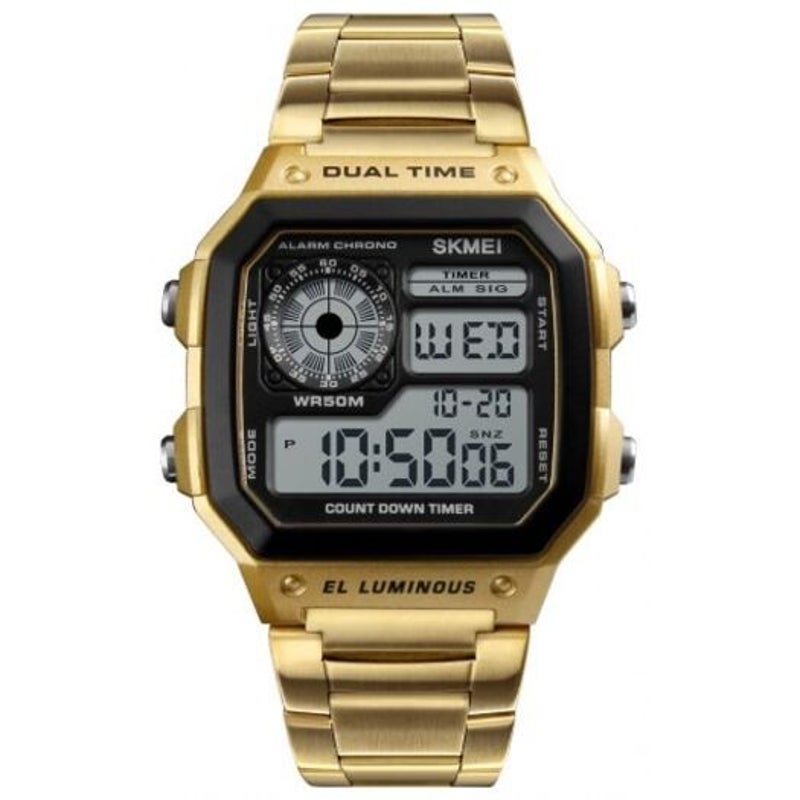 Veile Studios Skmei Men Sportswaterproof Watch Stainless Steel Fashion Digital Wristwatches Gold