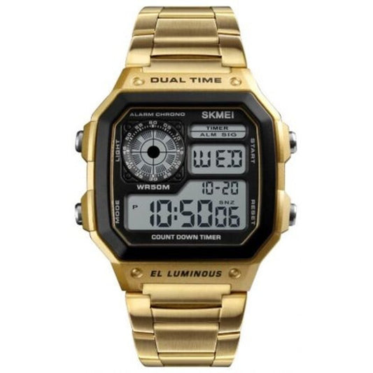 Veile Studios Skmei Men Sportswaterproof Watch Stainless Steel Fashion Digital Wristwatches Gold