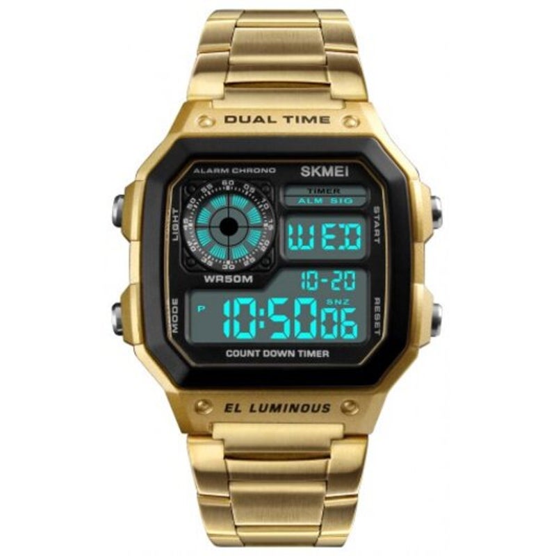 Veile Studios Skmei Men Sportswaterproof Watch Stainless Steel Fashion Digital Wristwatches Gold
