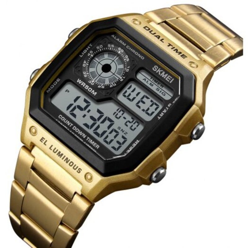 Veile Studios Skmei Men Sportswaterproof Watch Stainless Steel Fashion Digital Wristwatches Gold