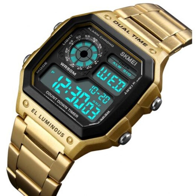 Veile Studios Skmei Men Sportswaterproof Watch Stainless Steel Fashion Digital Wristwatches Gold
