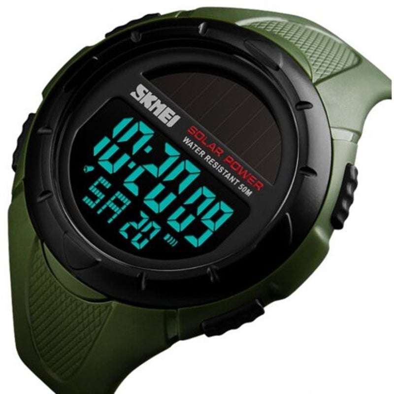 Veile Studios Skmei Solar Outdoor Sports Men's Luminous 12 / 24 Hours Digital Watch Fern Green