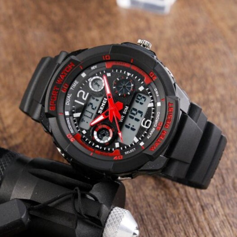 Skmei Sports Shock Resistant Men Led Military Digital Quartz Watche Red
