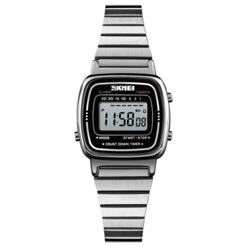 Veile Studios Skmei Women Waterproof Countdown Led Digital Lady Dress Alarm Wrist Watch Silver