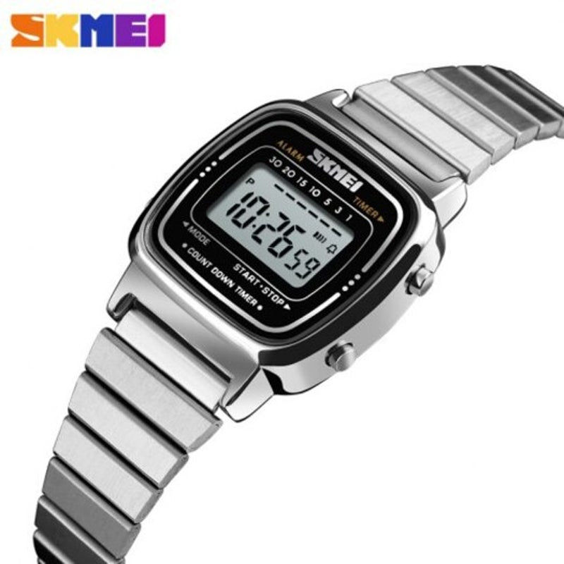 Veile Studios Skmei Women Waterproof Countdown Led Digital Lady Dress Alarm Wrist Watch Silver