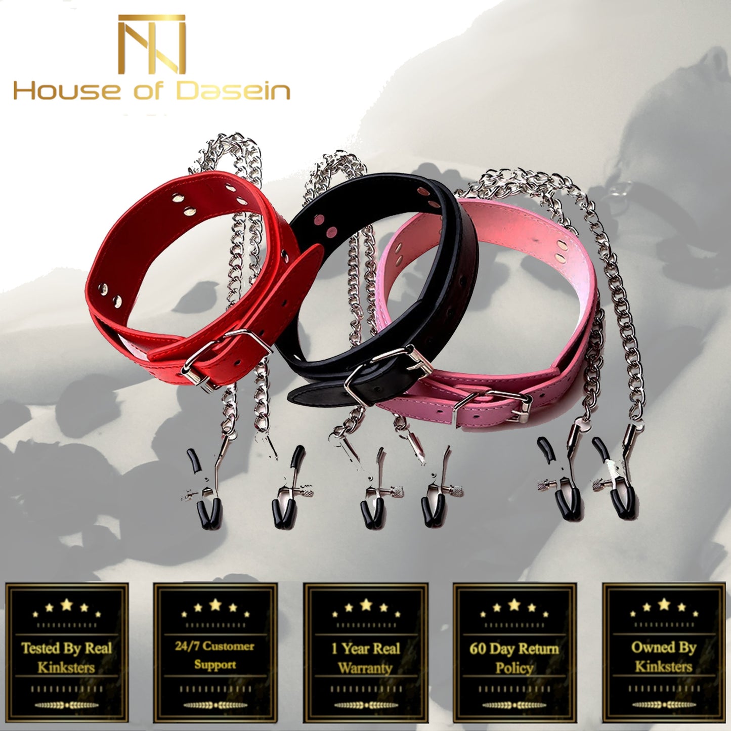 Slave Collar Nipple Clamps Chains Bondage Kink Bdsm Fetish Restraints