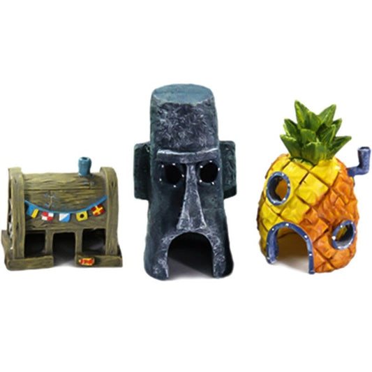 Small Aquarium Spongebob Pineapple House Squidward Easter Island Fish Tank Cartoon Decoration For Kids