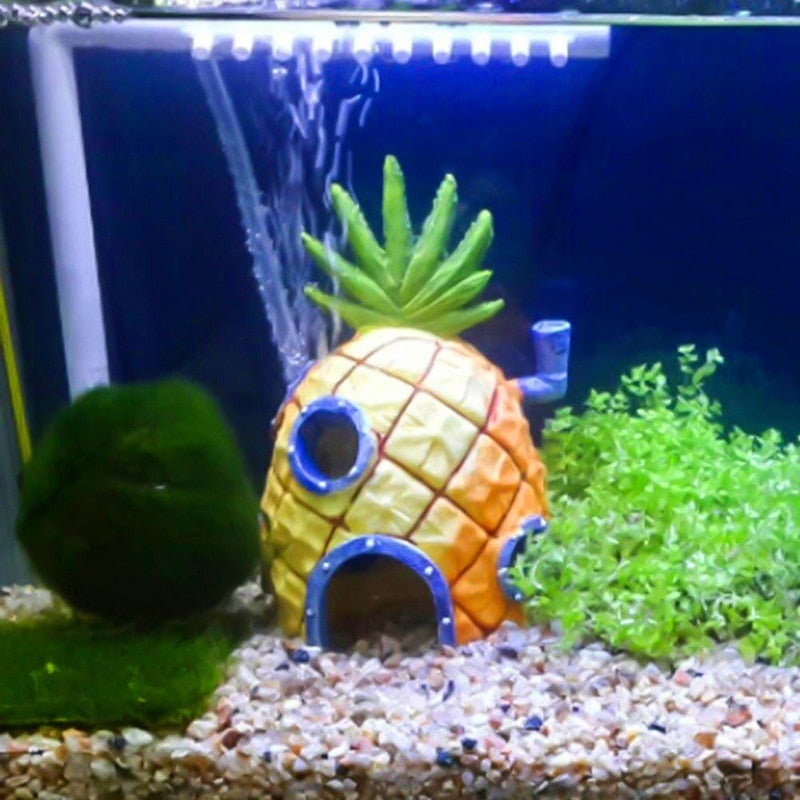 Small Aquarium Spongebob Pineapple House Squidward Easter Island Fish Tank Cartoon Decoration For Kids