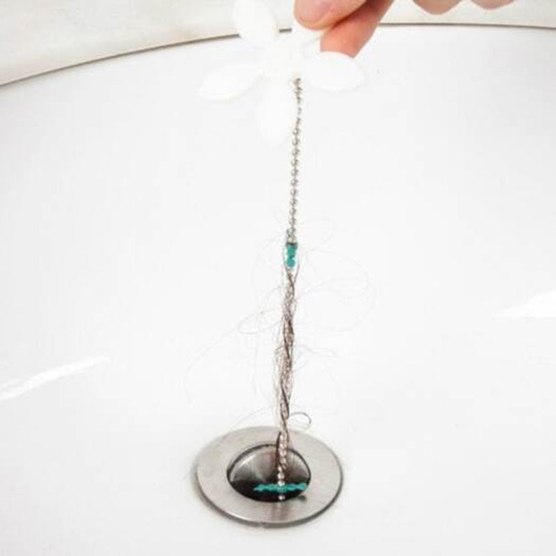 Small Flower Chain Bathroom Sewer Sink Hair Cleaner Cleaning Hook Strip Anti Blocking Device 4Pcs White