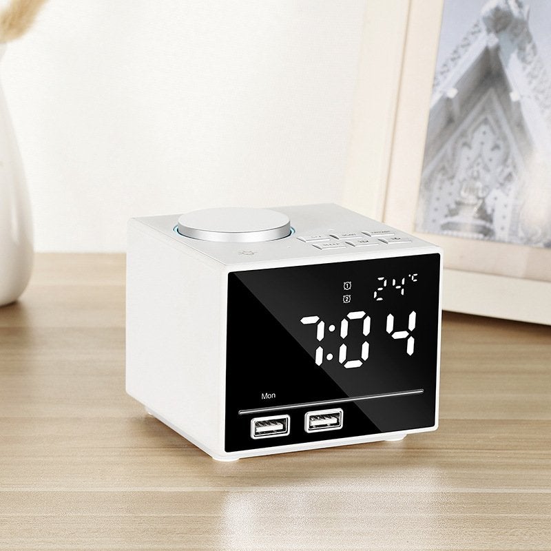 Smart Alarm Clock Bluetooth Speaker With Led Bedside Light Snooze Function Dual Usbb Port White