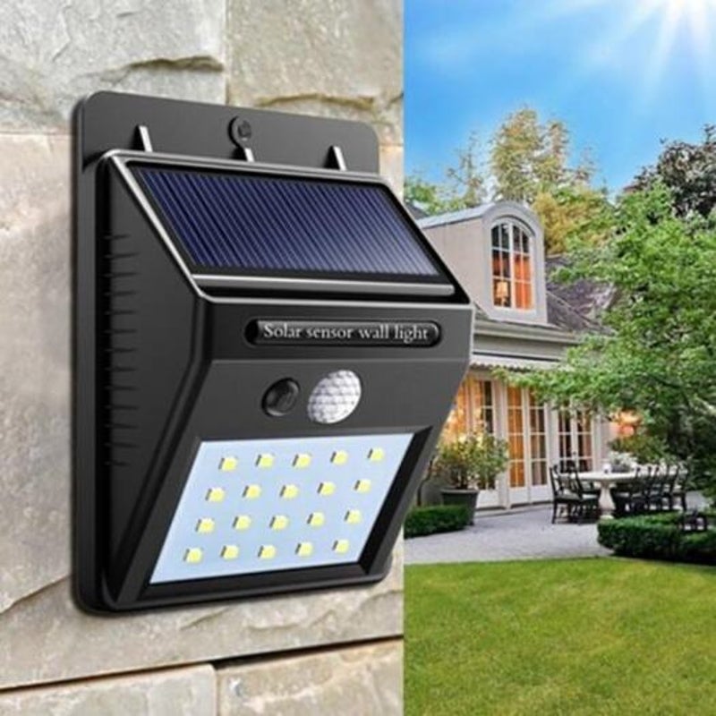 Solar Power 20 Led Pir Motion Sensor Wall Light Waterproof Outdoor Porch Yard Garden Security Lamp Black