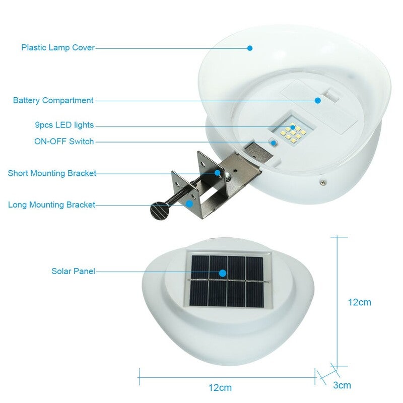 Solar Power Fence Lamp Ufo Shape 9 Led Gutter Lighting