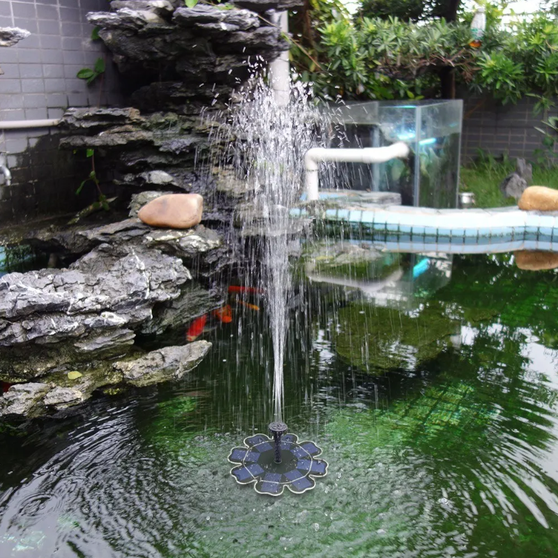 195Mm / 7.68 Inch Solar Power Fountain Flower Shape Panel Energy Saving Water Pump Black