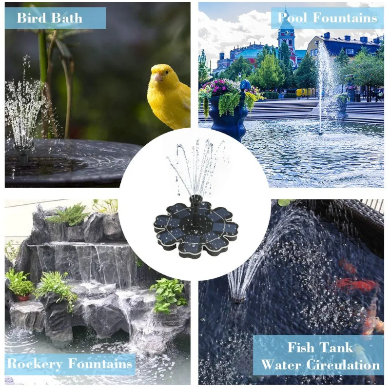 195Mm / 7.68 Inch Solar Power Fountain Flower Shape Panel Energy Saving Water Pump Black