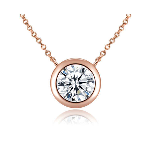 Veile Studios Solitaire Cubic Zirconia Bezel Necklace Rose Gold