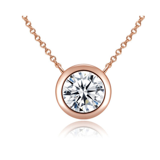 Veile Studios Solitaire Cubic Zirconia Bezel Necklace Rose Gold