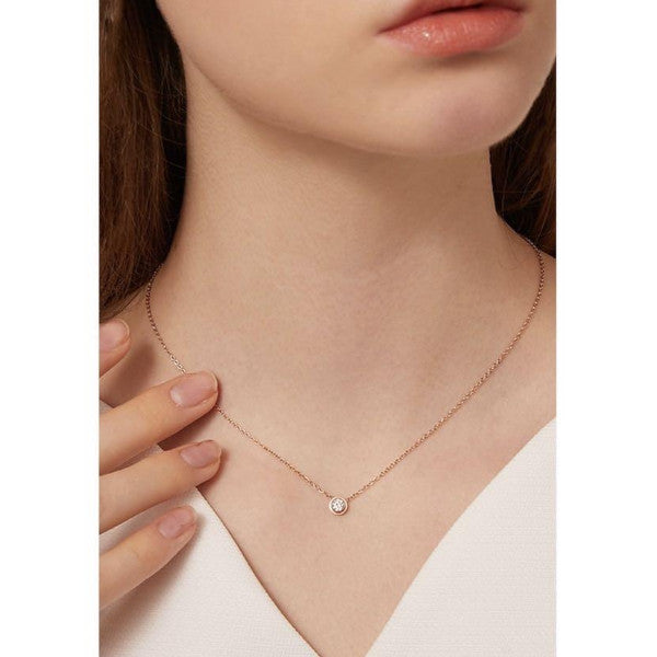 Veile Studios Solitaire Cubic Zirconia Bezel Necklace Rose Gold
