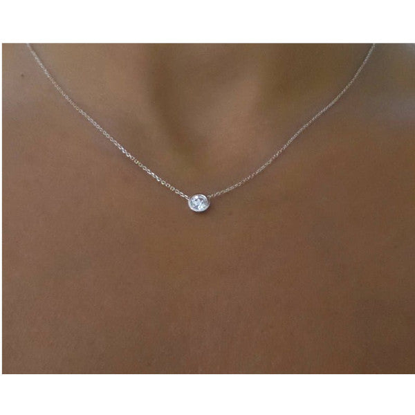 Veile Studios Solitaire Cubic Zirconia Bezel Necklace White Gold