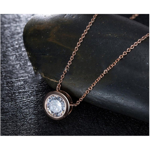 Veile Studios Solitaire Cubic Zirconia Bezel Necklace White Gold