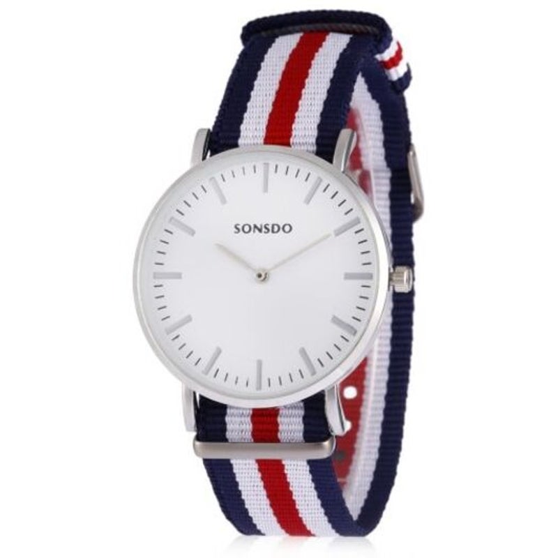 Veile Studios Sonsdo Colorful Canvas Band Male Quartz Watch Blue And Red