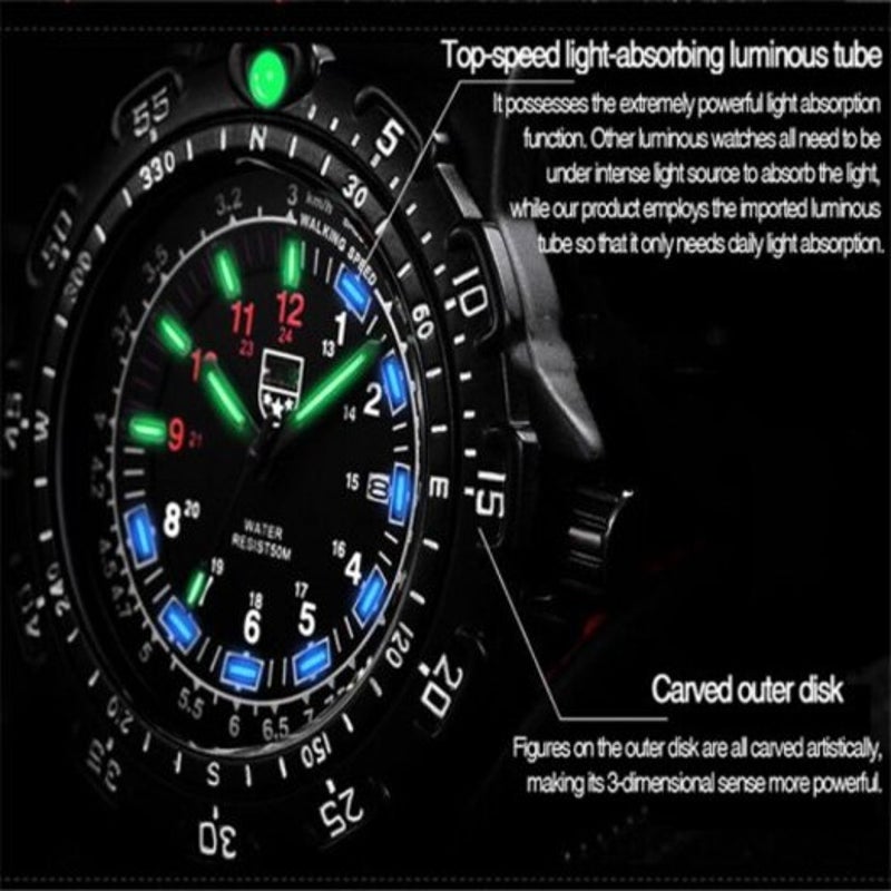 Source Tritium Nightlight Mens Watches Outdoor Sports Waterproof Quartz Green