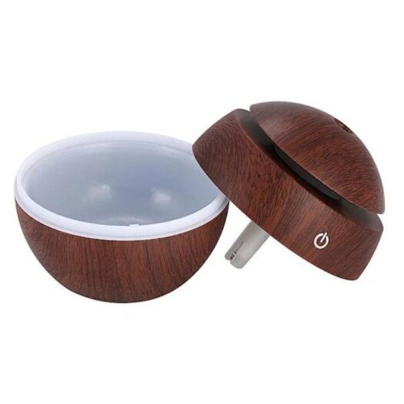 Spherical Wood Grain Humidifier Usb Aromatherapy Essential Oil Diffuser 7 Color Deep Coffee