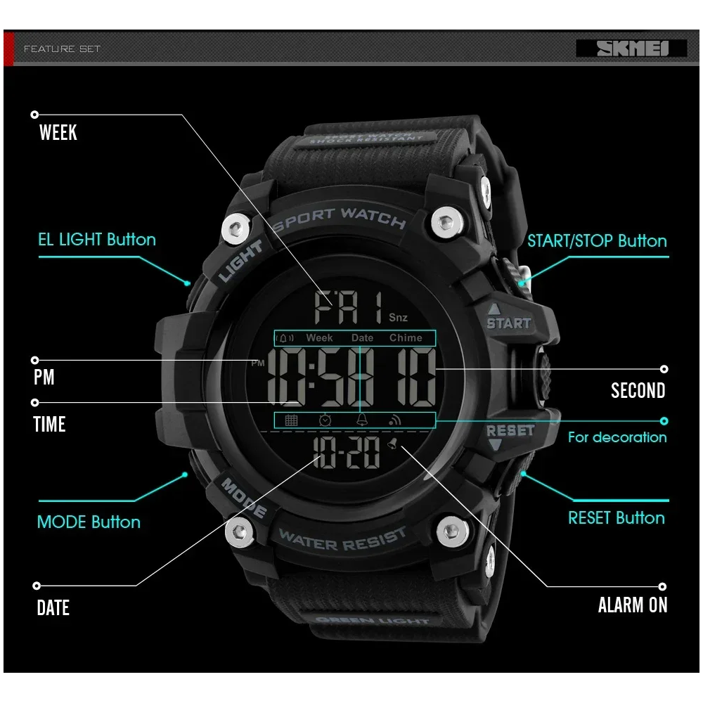 Veile Studios Sports Watch Stopwatch Count Down Men Digital Watches Soft Clock For Male