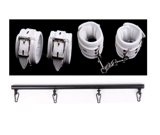 White Wrist Ankle Cuffs Spreader Bar Bondage Kink Restraints