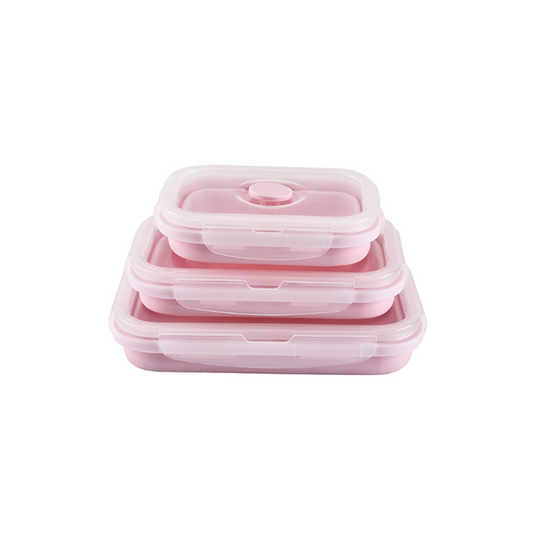 Square Silicone Folding Lunch Box Storage Sets Pink