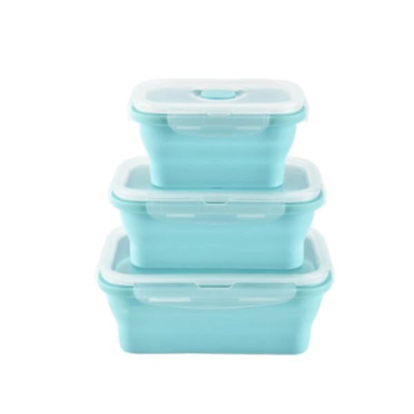 Square Silicone Folding Lunch Box Storage Sets Pink