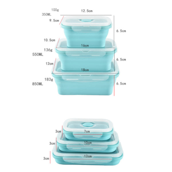 Square Silicone Folding Lunch Box Storage Sets Pink