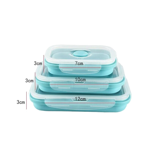 Square Silicone Folding Lunch Box Storage Sets Pink