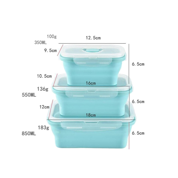 Square Silicone Folding Lunch Box Storage Sets Pink
