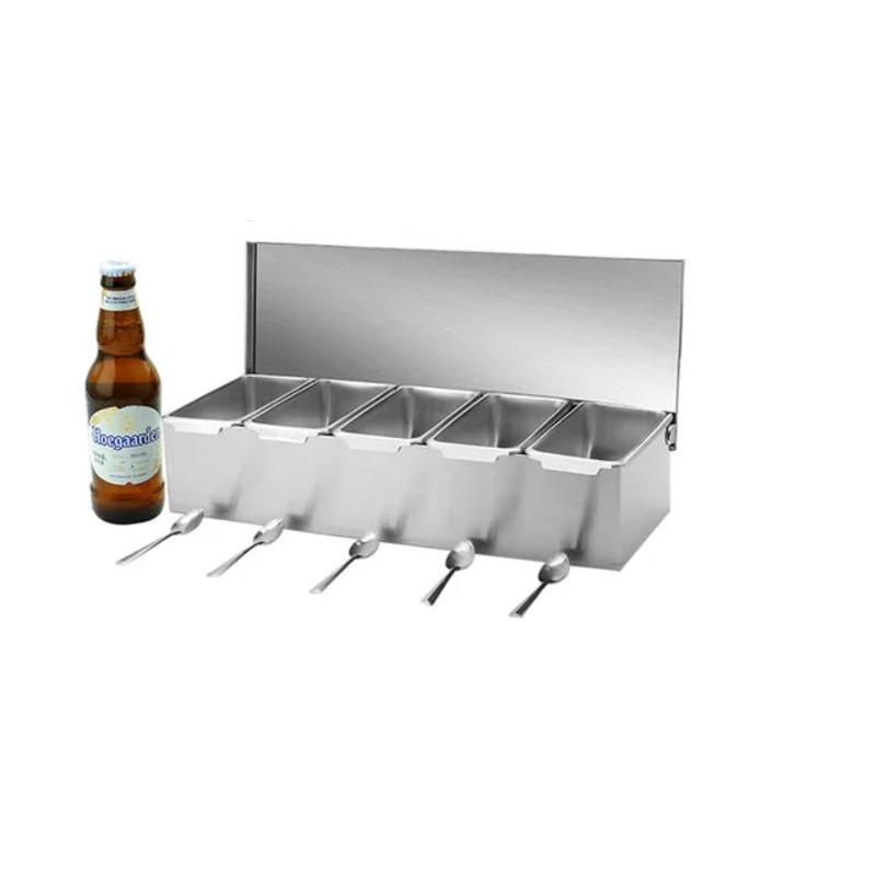 Stainless Steel 3/4/5 Section Ingredients Box Salt Sugar Cheese Sauce Seasoning Pizza Making Tool Snack Storage