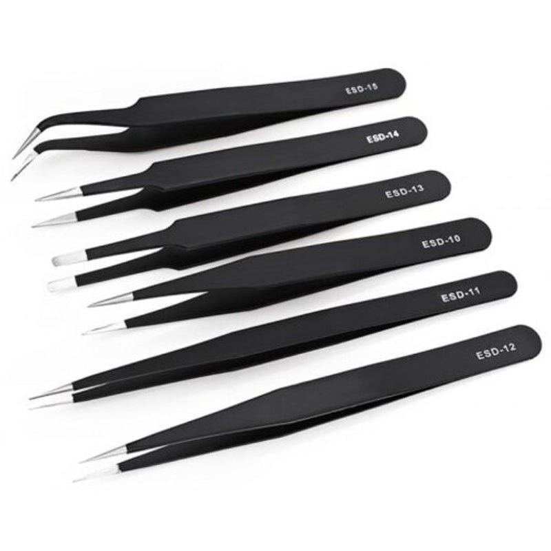 Stainless Steel Anti Static Tweezers 6Pcs Black