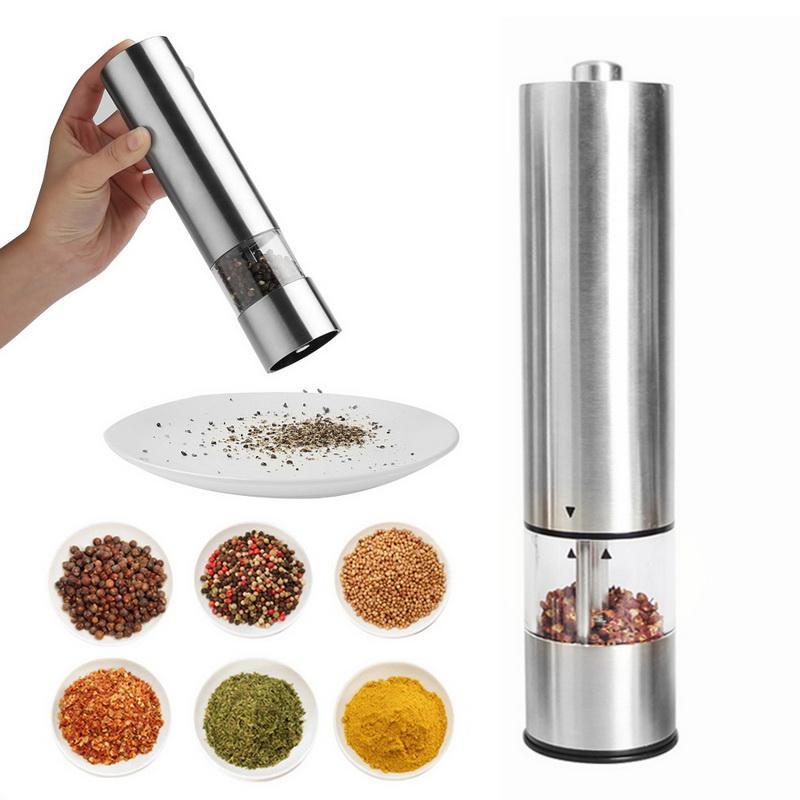 Set Of Two Stainless Steel Electric Pepper Salt Spice Grinder