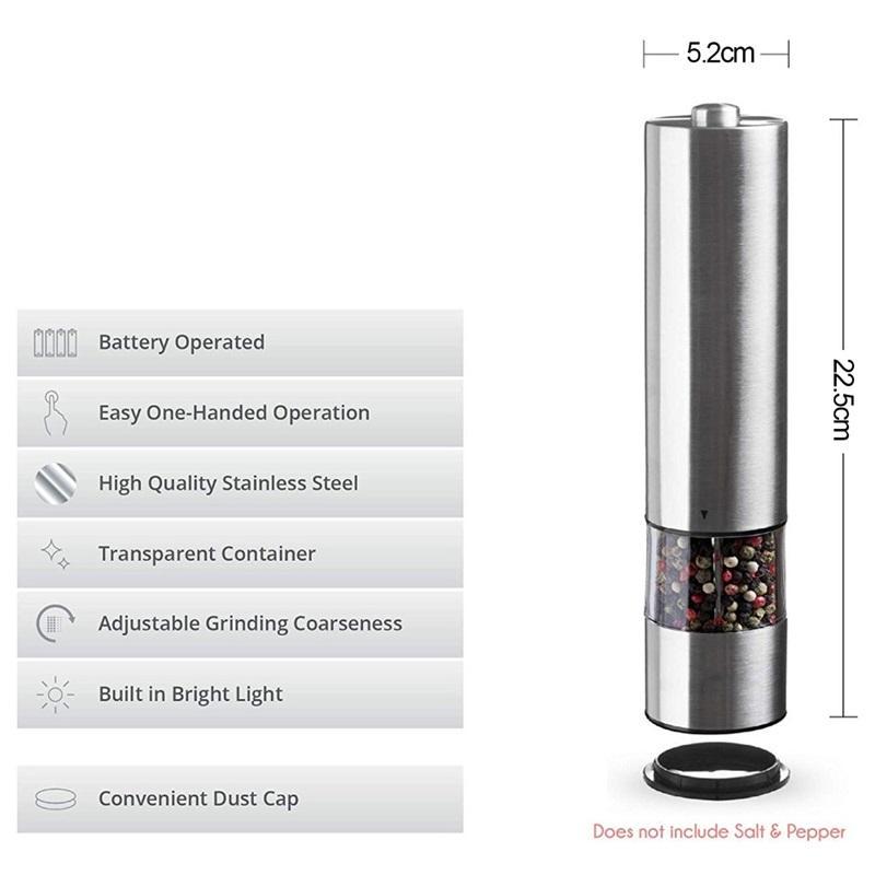 Set Of Two Stainless Steel Electric Pepper Salt Spice Grinder