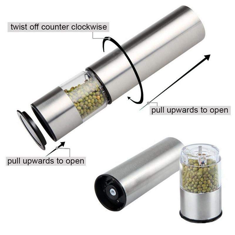 Set Of Two Stainless Steel Electric Pepper Salt Spice Grinder